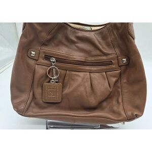 Stone Mountain Brown Leather Shoulder Bag With Keychain Accent & Zipper Pocket